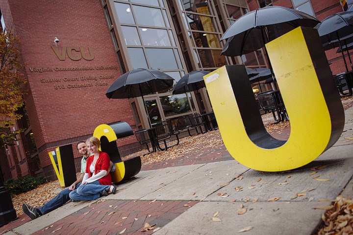 Engagement pictures at the VCU Monroe Park Campus by Jayson and Rachael Photography