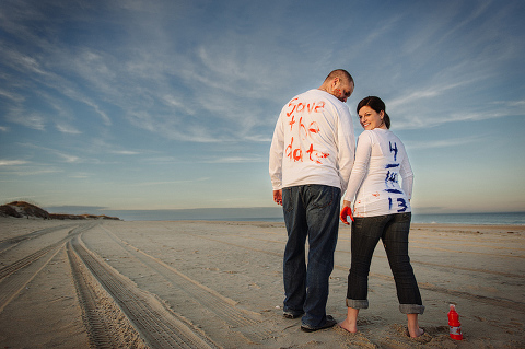 Erica and Mike's Paint Fight Engagement Session on the Beach in OBX