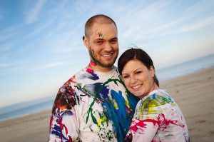 Erica and Mike's Paint Fight Engagement Pictures on the Beach in OBX