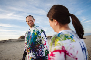 Erica and Mike's Engagement Paint Fight on the Beach in The Outer Banks of NC (OBX)