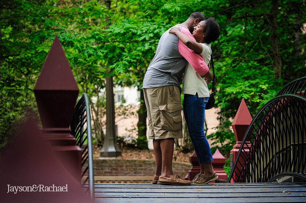 Wedding proposal on William and Mary's Crim Dell Bridge in Williamsburg VA
