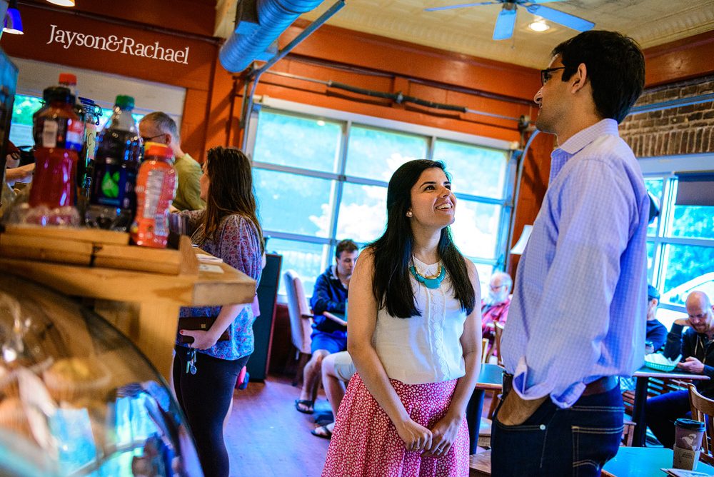 Engagement pictures at Crossroads Coffee in Richmond