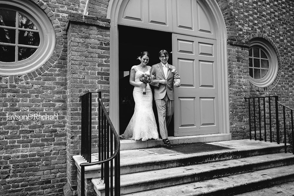 Walking out of the Wren Chapel in Williamsburg VA