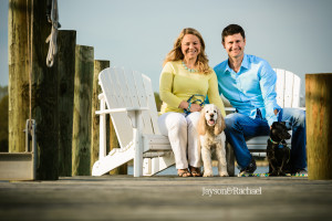 Lauren and Chris' River Engagement Session with dogs